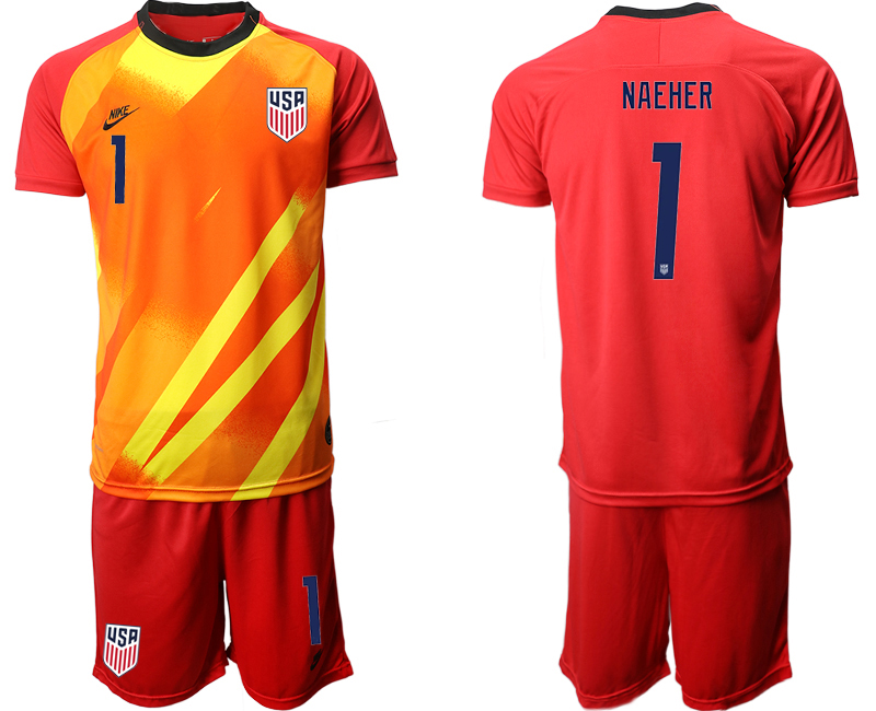 Men 2020-2021 Season National team United States goalkeeper red #1 Soccer Jersey2